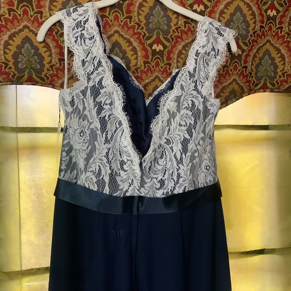 Da Vinci sz14 White Lace & Navy Chiffon Mermaid Bridesmaids Dress Floor Length - Picture 4 of 13